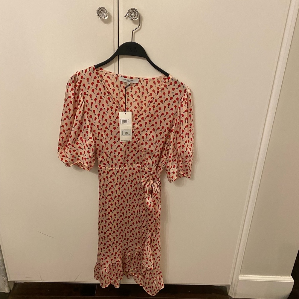 Gerard Darel dress nwt cream with red floral lady like polished sz36 nwt - Picture 5 of 10